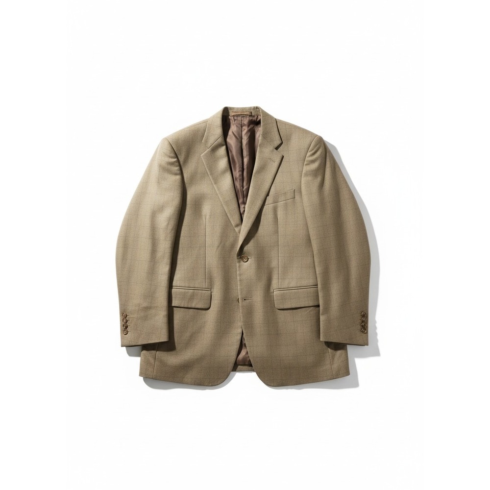 Joseph & Feiss Gold Plaid Brown Blazer, Men's 42R Sport Coat, Beige Jacket